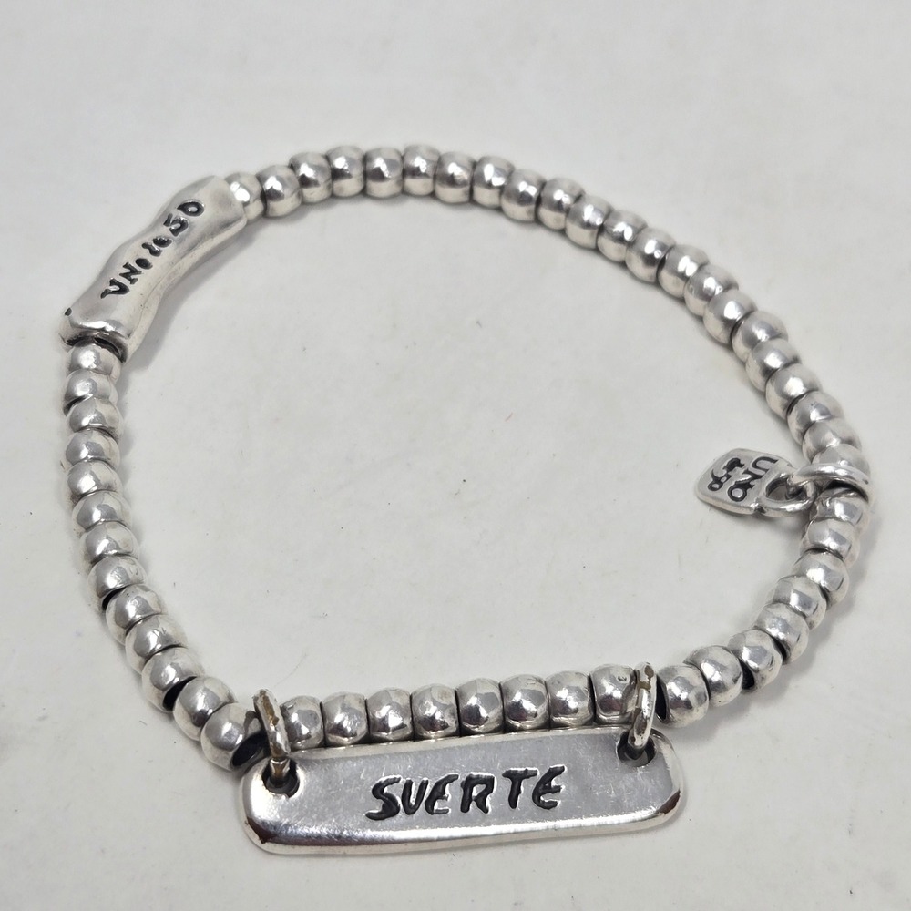 Uno de 50 Suerte Silver Plated Beaded Stretch Bracelet with Padlock Charm